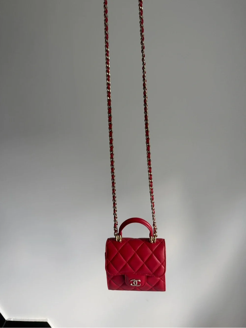 CHANEL Small Quilted Top-Handle Mini Bag in Burgundy